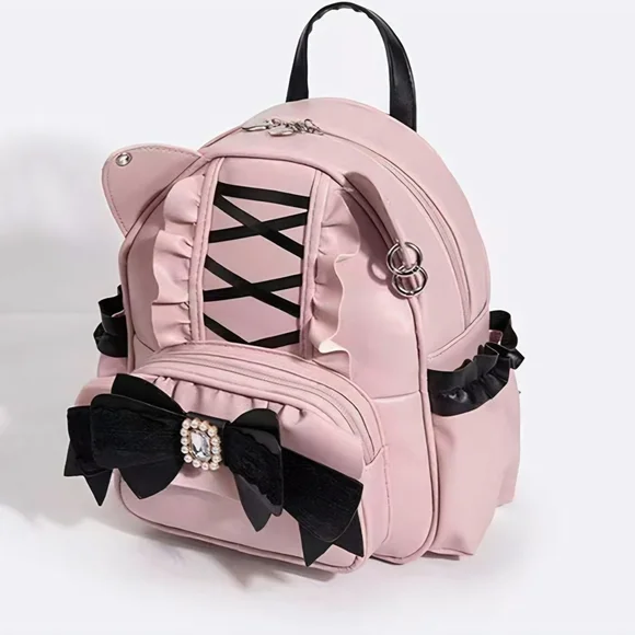 Kawaii Cat Ear Backpack – Pink Lolita Y2K Style - Picture 2 of 5